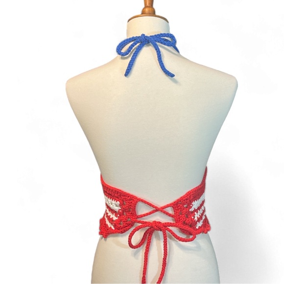 🇺🇸 USA Flag Halter Top 🇺🇸 Handmade Crochet 4th of July Festival Tankini - Picture 4 of 6